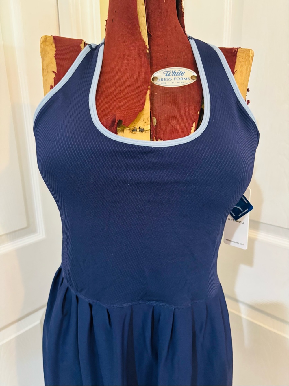 Navy Blue Racerback Tennis Dress with Contrast Trim - Picture 2 of 9